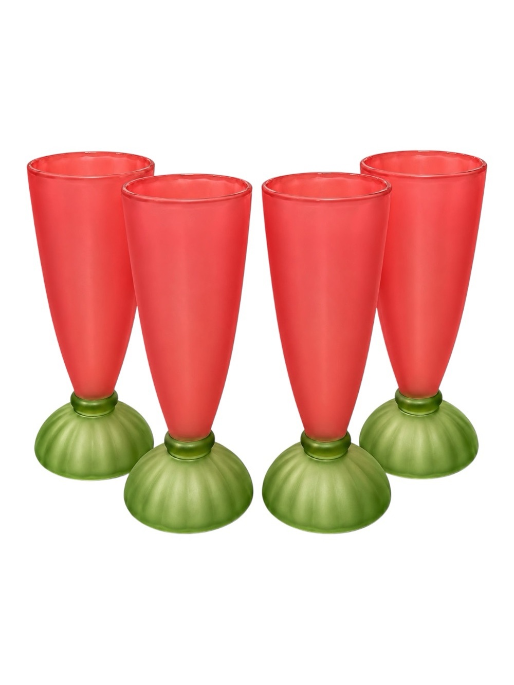 Vintage MCM Libbey Frosted Coral Pink & Green Footed Pilsner Glasses – Set of 4